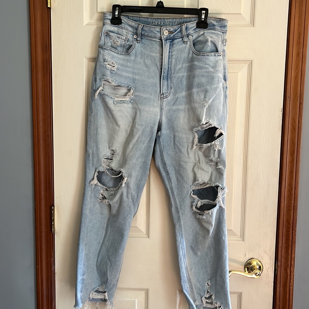 American Eagle Outfitters Light Blue Ripped High-Rise Jeans
